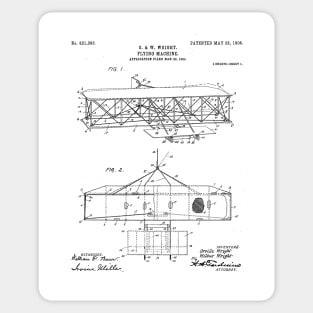 Wright Brothers Airplane Patent - Aviation History Art - Black And White Sticker